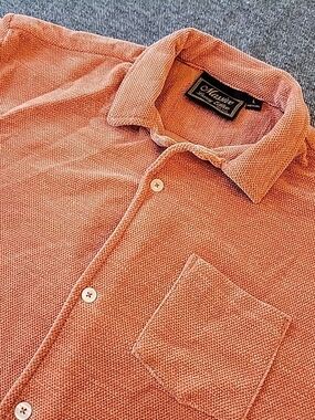 Massive Luxury Edition Shirt‎ Men’s Large Orange Short Sleeve Knit Button Up